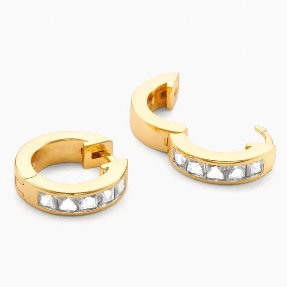 Classic Princess Cut  Yellow Gold Plated 925 Sterling Silver Huggie Hoop Earring - Picture 3 of 5